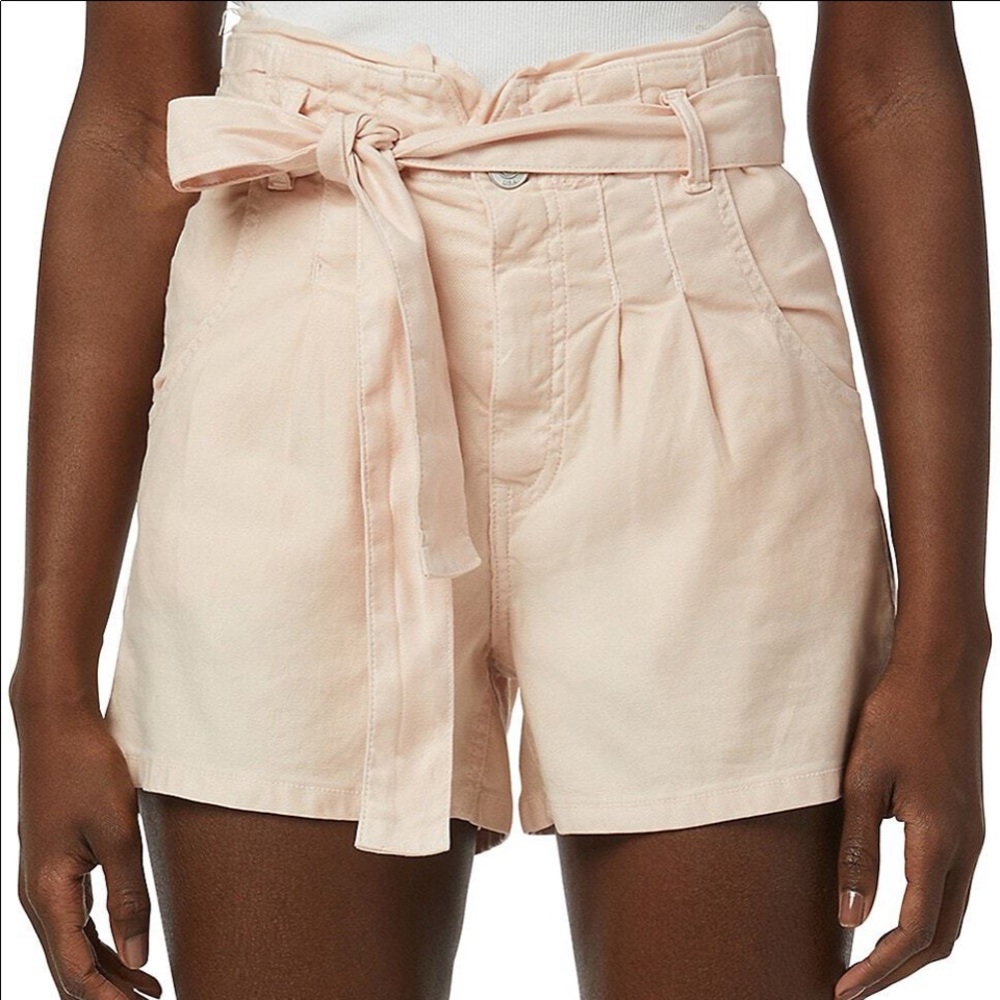 Hudson Jeans Size 29 High Rise Paperbag Belted Pearl Blush Linen Blend Shorts.